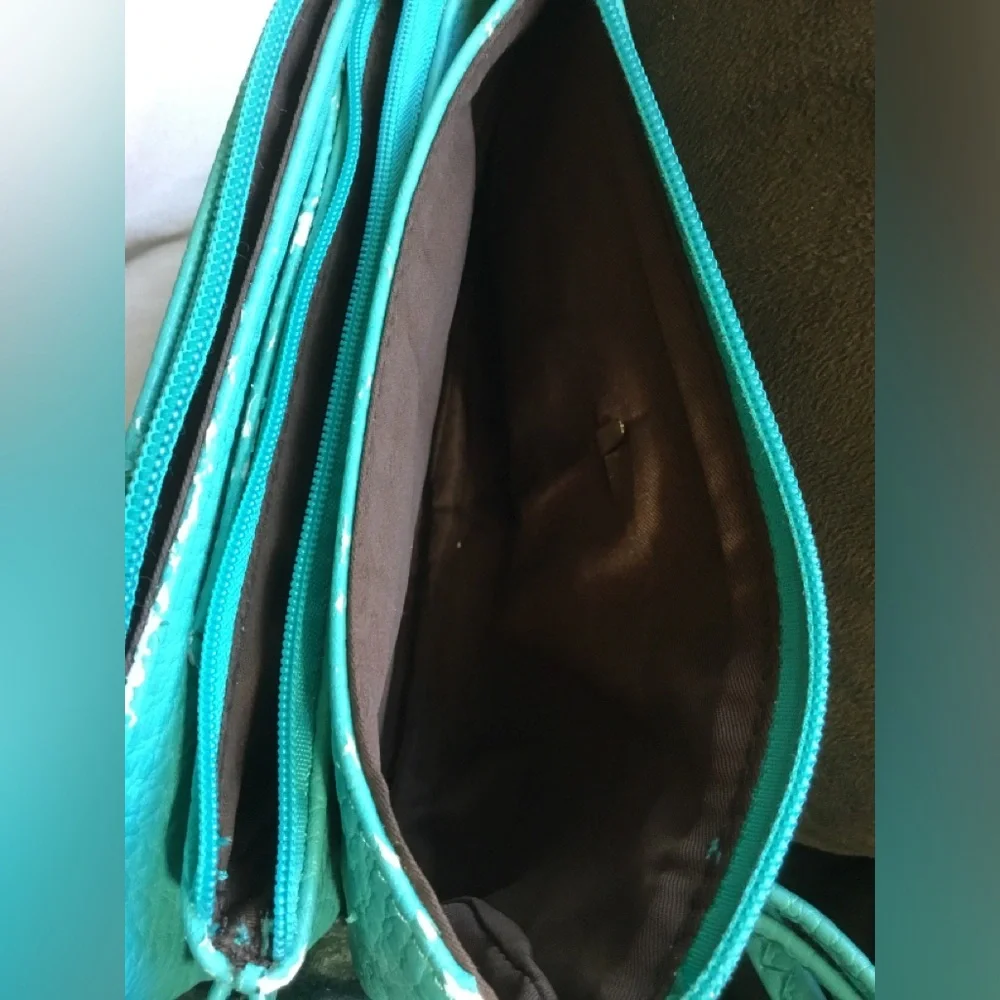 Michael Kors Teal Leather Crossbody Bag with Gold MK Emblem